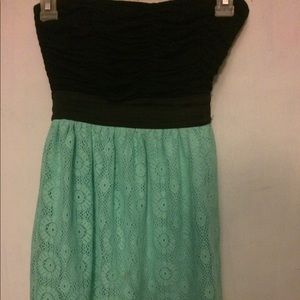 Black and mint strapless babydoll dress
